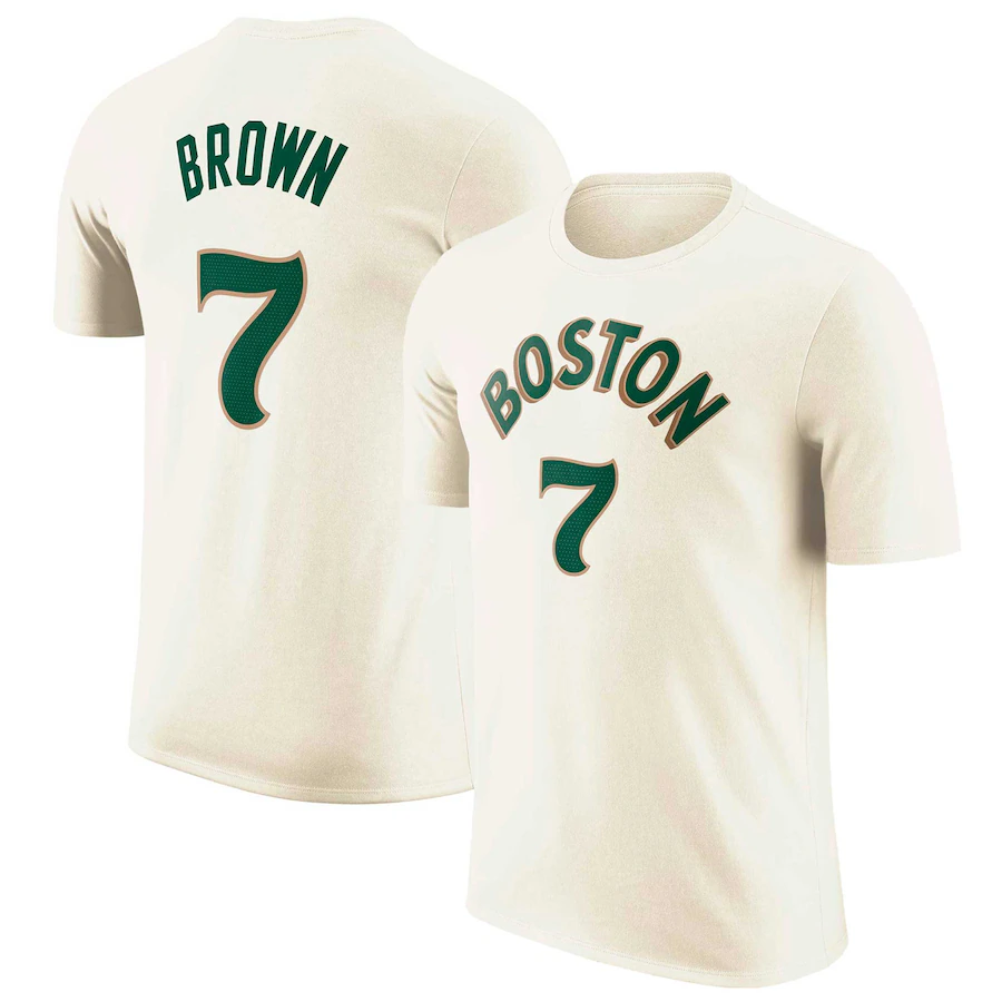 Men NBA Boston Celtics 7 Brown Cream T shirt